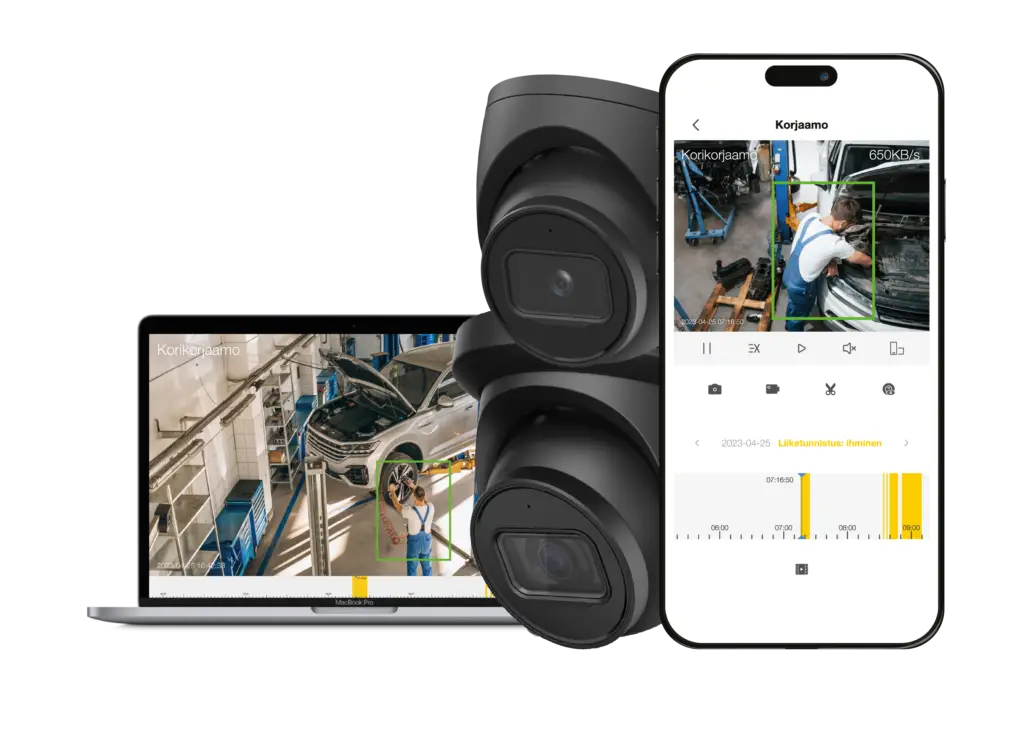 Valvontakameroiden etähallinta PC- ja mobiilisovelluksella.